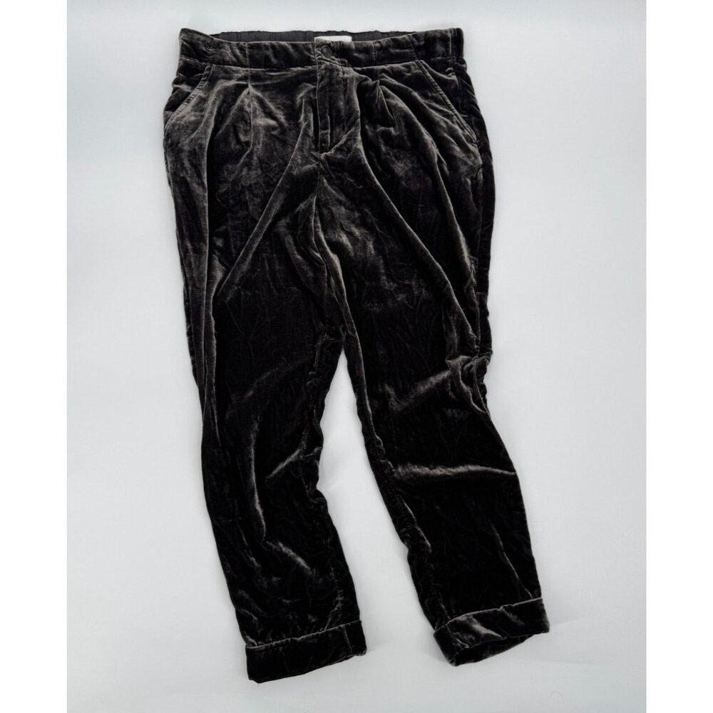 ETT:TWA by Anthropologie Womens Pants Small Brown Crushed Velvet Zip Button